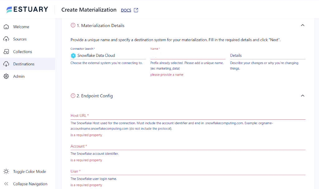 Aurora to Snowflake - Endpoint Config