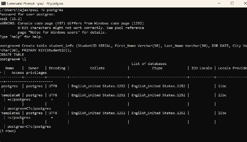 CSV to PostgreSQL - Database List