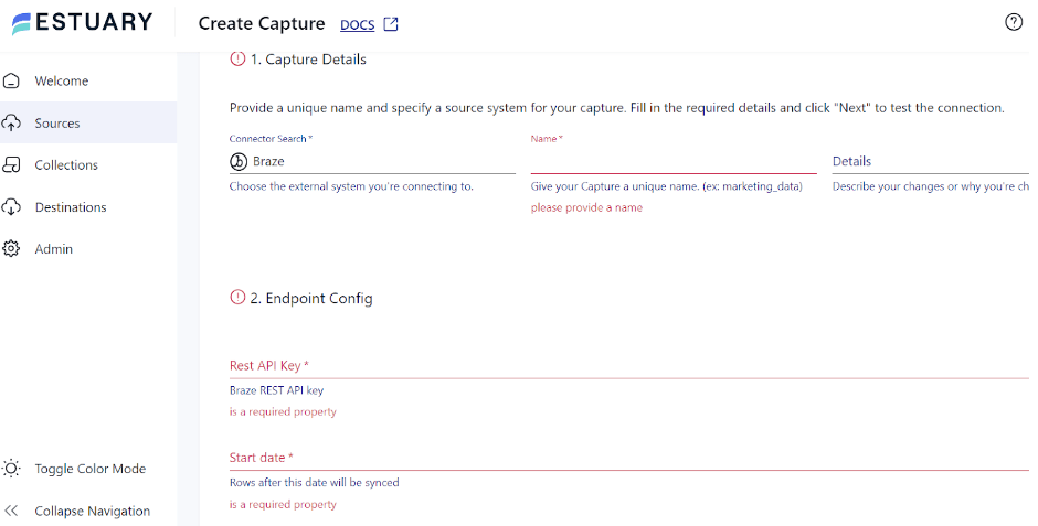 Braze to Redshift - Source Specify Details