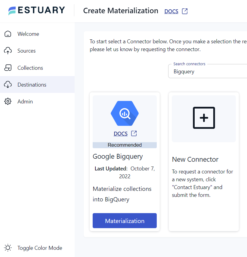 Netsuite to Bigquery - Create Materialization - BigQuery Connector Search