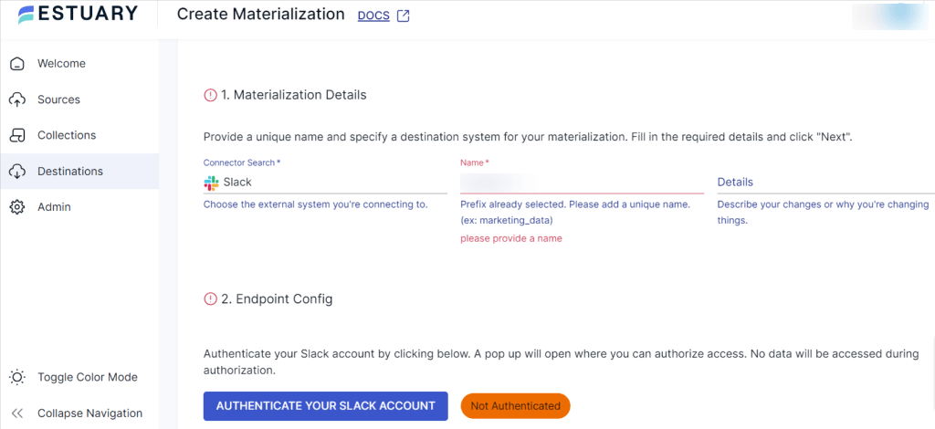 Jira to Slack - Materialization details