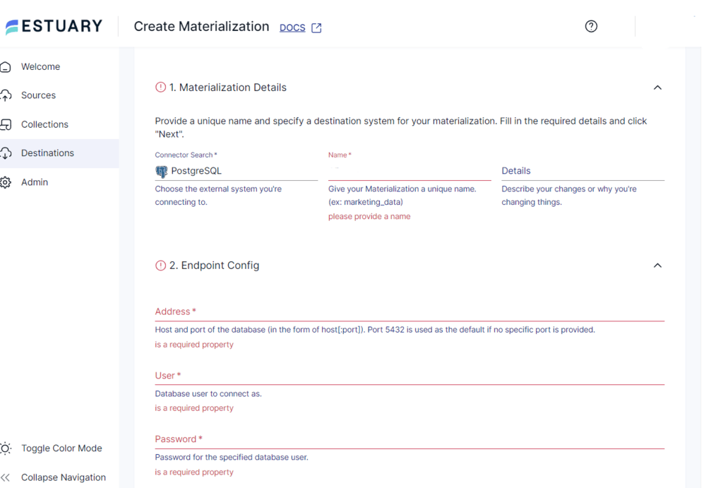 Amplitude to Snowflake - PostgreSQL connector settings