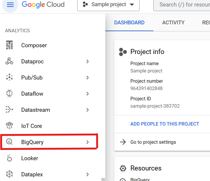 BigQuery UI step 1