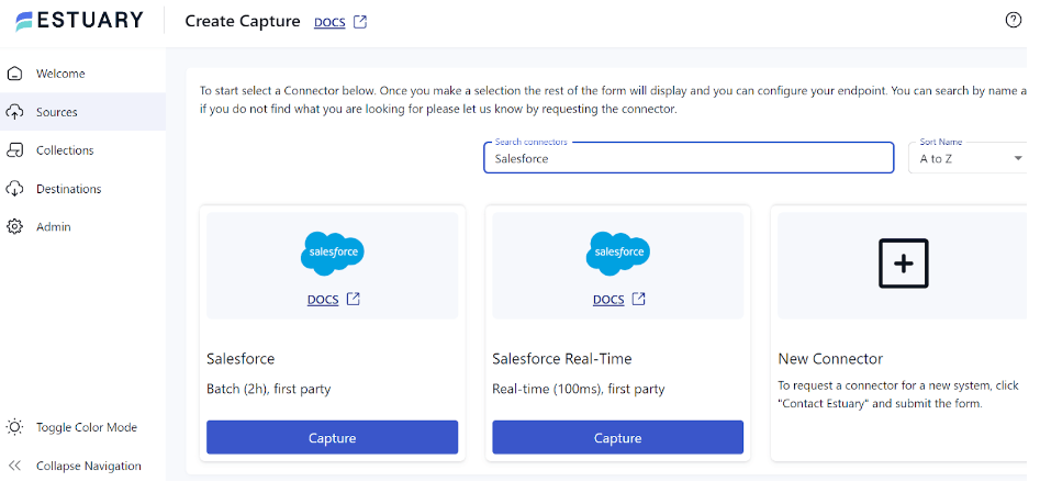 salesforce to mongodb - Source Search Connectors Page