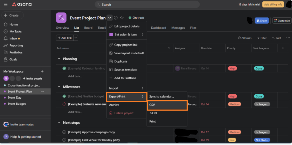 asana to bigquery - csv method