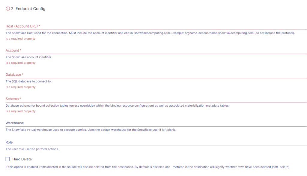 Mixpanel to Snowflake - endpoint configuration of snowflake