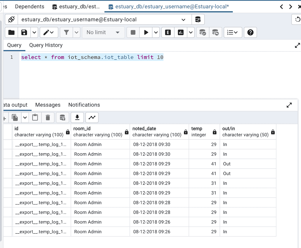 Postgres to Snowflake - Output of Query shown in Table - Confirm by extracting the first ten records