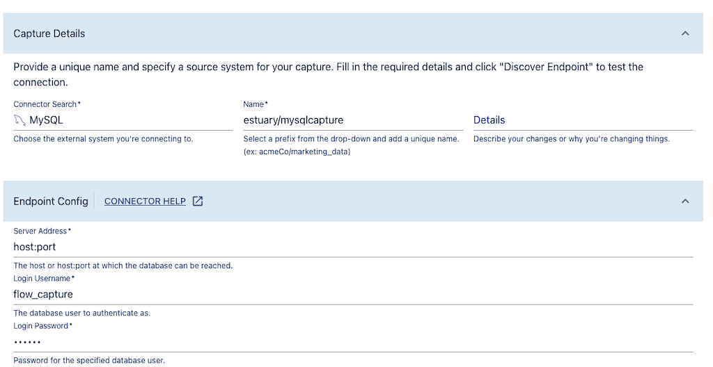 MySQL To Postgresql - MySQL data capture with Estuary Flow web app