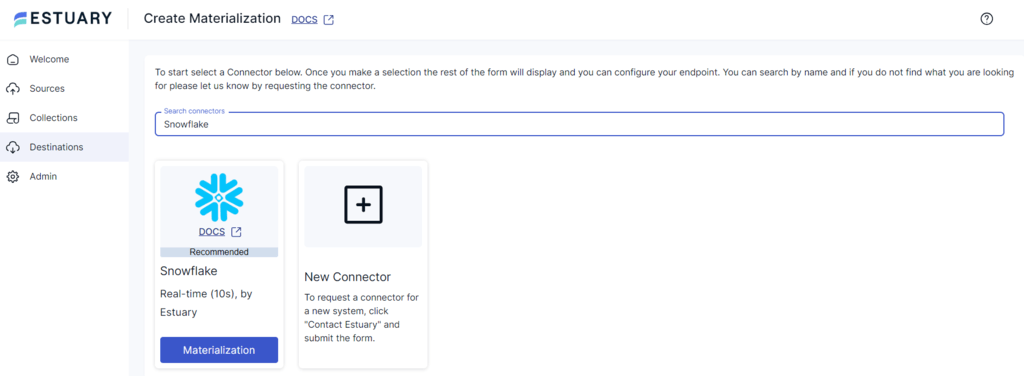 supabse to snowflake - snowflake search connector page