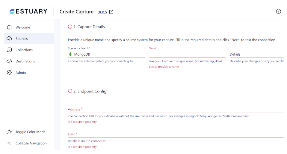 mongodb to dynamodb - Specify Source details